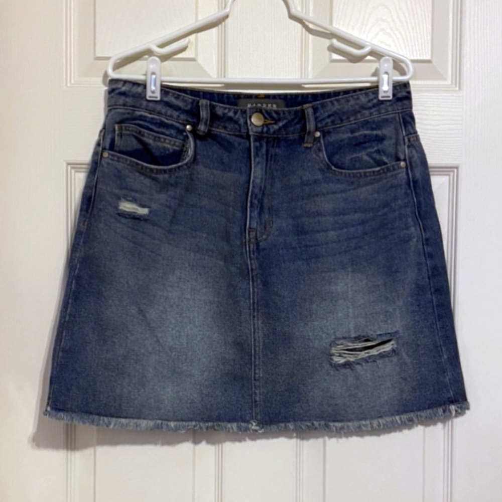 Francesca’s Harper Distressed Denim Mini Skirt